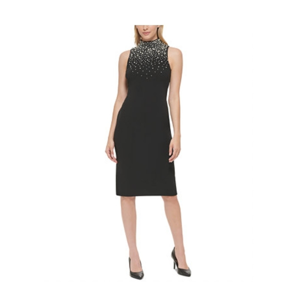 Karl Lagerfeld Black Midi Dress with Pearl Details